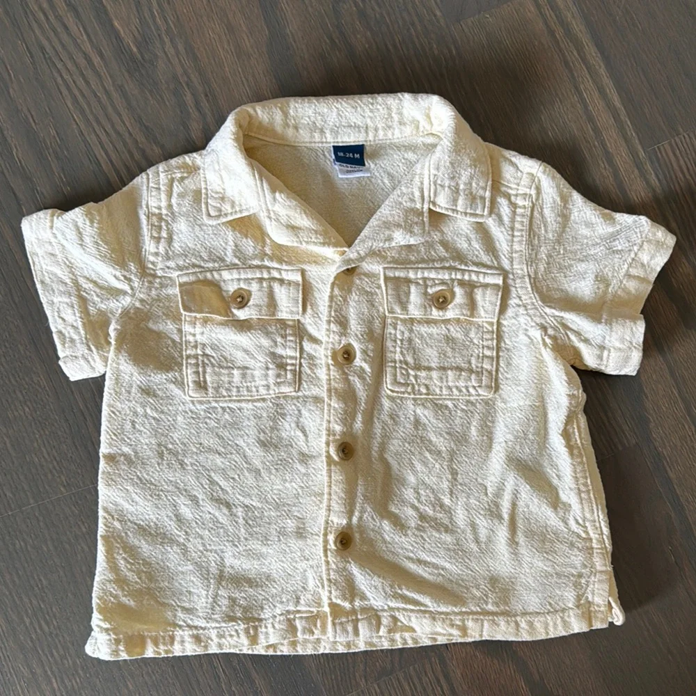 Old Navy Pale Yellow Short-Sleeve Linen-Blend Camp Shirt | 18-24M